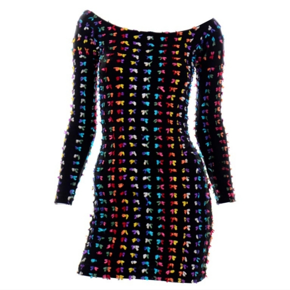 VINTAGE 70s 80s Modet of California black sheath BOW MINI dress women's Med - Picture 9 of 11